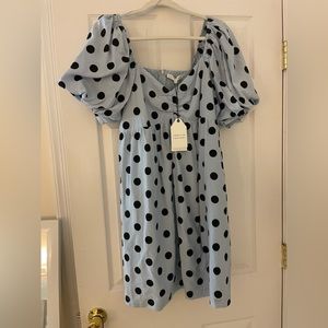 English Factory Blue Polk Dot Dress- NWT